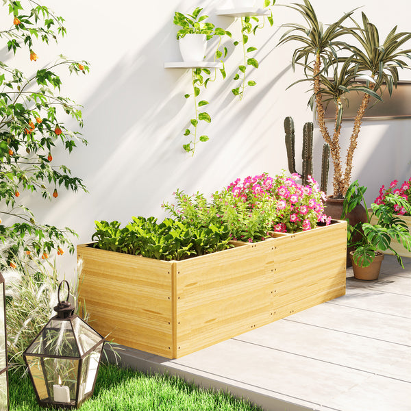 Jardinière en bois, carré potager exterieur bois, 3 compartiments de plantation et doublure inclus, bac à fleurs pour légumes herbes fleurs dans jardin terrasse patio, 140x60x40cm, naturel