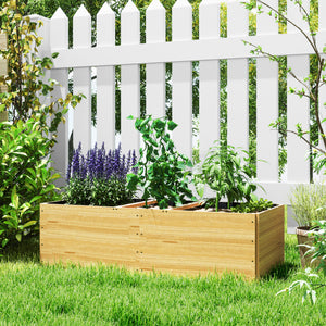 Jardinière en bois, carré potager exterieur bois, 3 compartiments de plantation et doublure inclus, bac à fleurs pour légumes herbes fleurs dans jardin terrasse patio, 140x60x40cm, naturel