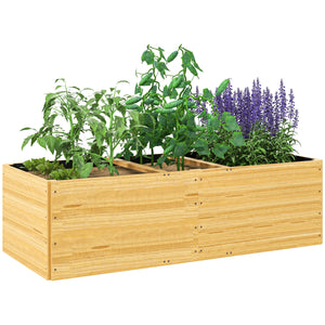 Jardinière en bois, carré potager exterieur bois, 3 compartiments de plantation et doublure inclus, bac à fleurs pour légumes herbes fleurs dans jardin terrasse patio, 140x60x40cm, naturel