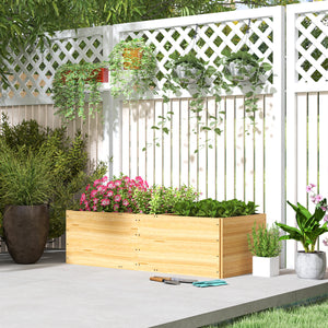 Jardinière en bois, carré potager exterieur bois, 3 compartiments de plantation et doublure inclus, bac à fleurs pour légumes herbes fleurs dans jardin terrasse patio, 140x60x40cm, naturel