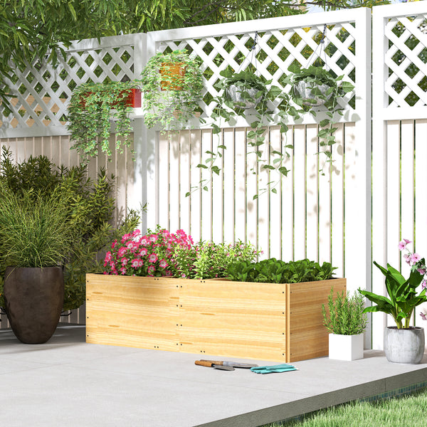 Jardinière en bois, carré potager exterieur bois, 3 compartiments de plantation et doublure inclus, bac à fleurs pour légumes herbes fleurs dans jardin terrasse patio, 140x60x40cm, naturel