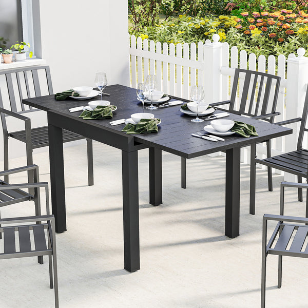 Table de jardin extensible en aluminium avec effet bois - table extérieur 4-6 personnes avec rallonge auto-stockée - mobilier de jardin design pour terrasse et balcon, 80-160 x 80 cm, noir