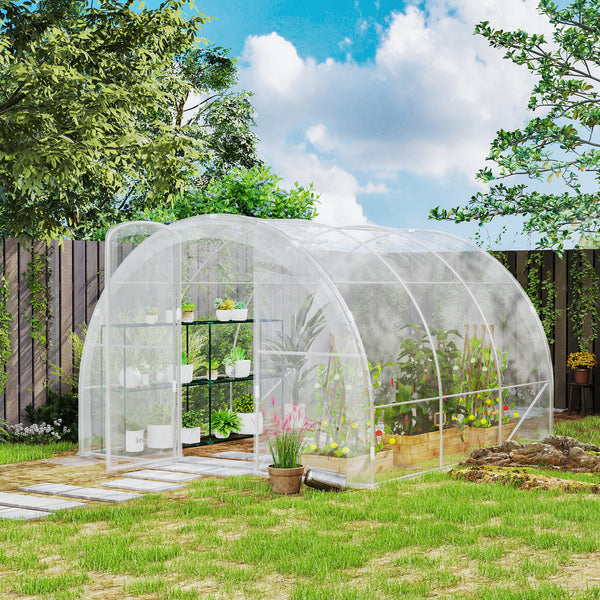Serre de jardin tunnel 3 x 3 x 2 m 9 m² avec porte à charnières bâche en PE 150 g/m² pour Légumes Plantes Fleurs