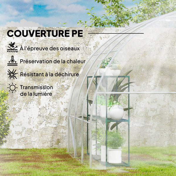 Serre de jardin tunnel 3 x 3 x 2 m 9 m² avec porte à charnières bâche en PE 150 g/m² pour Légumes Plantes Fleurs