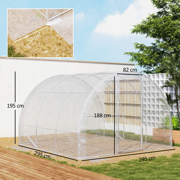 Serre de jardin tunnel 3 x 3 x 2 m 9 m² avec porte à charnières bâche en PE 150 g/m² pour Légumes Plantes Fleurs