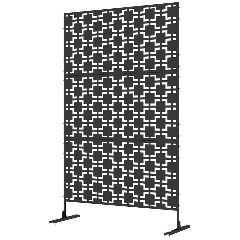 Panneau brise vue décoratif paravent extérieur à motif géométrique ajouré en métal - 122 x 45 x 198 cm, noir