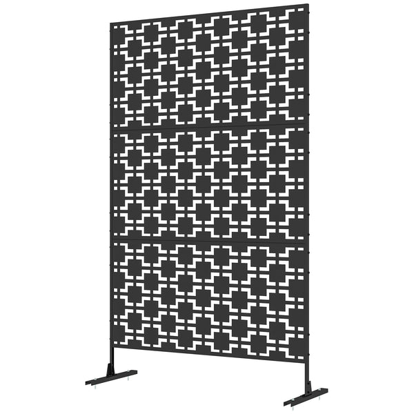 Panneau brise vue décoratif paravent extérieur à motif géométrique ajouré en métal - 122 x 45 x 198 cm, noir