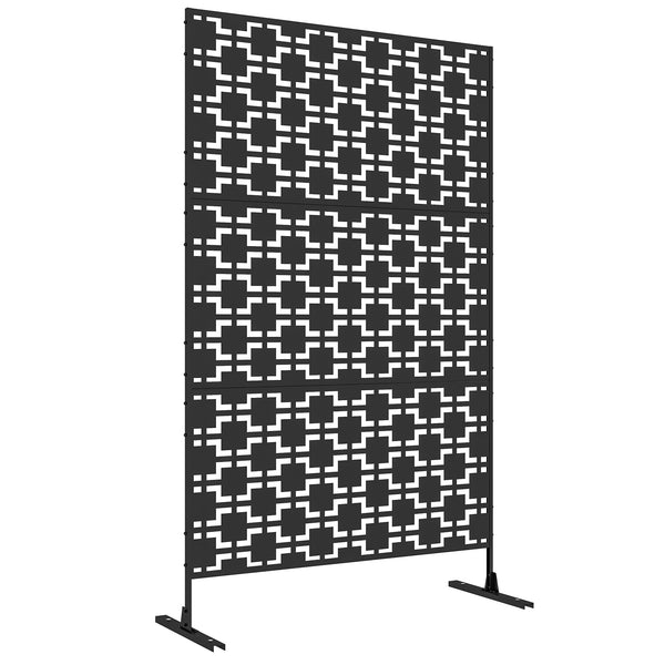 Panneau brise vue décoratif paravent extérieur à motif géométrique ajouré en métal - 122 x 45 x 198 cm, noir