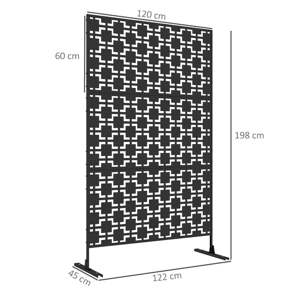 Panneau brise vue décoratif paravent extérieur à motif géométrique ajouré en métal - 122 x 45 x 198 cm, noir