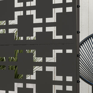 Panneau brise vue décoratif paravent extérieur à motif géométrique ajouré en métal - 122 x 45 x 198 cm, noir