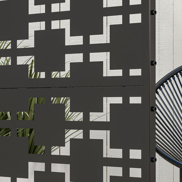 Panneau brise vue décoratif paravent extérieur à motif géométrique ajouré en métal - 122 x 45 x 198 cm, noir