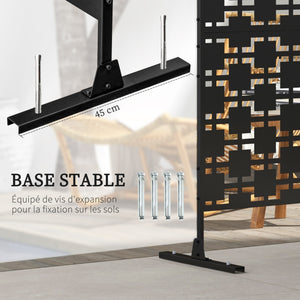 Panneau brise vue décoratif paravent extérieur à motif géométrique ajouré en métal - 122 x 45 x 198 cm, noir