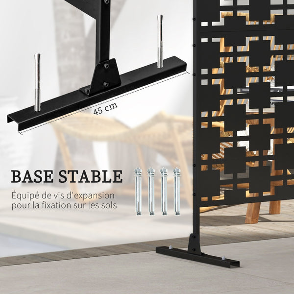 Panneau brise vue décoratif paravent extérieur à motif géométrique ajouré en métal - 122 x 45 x 198 cm, noir