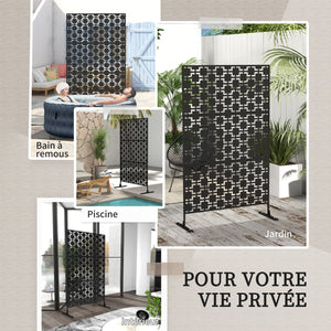 Panneau brise vue décoratif paravent extérieur à motif géométrique ajouré en métal - 122 x 45 x 198 cm, noir