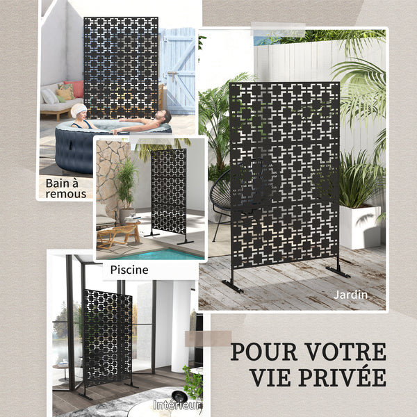 Panneau brise vue décoratif paravent extérieur à motif géométrique ajouré en métal - 122 x 45 x 198 cm, noir