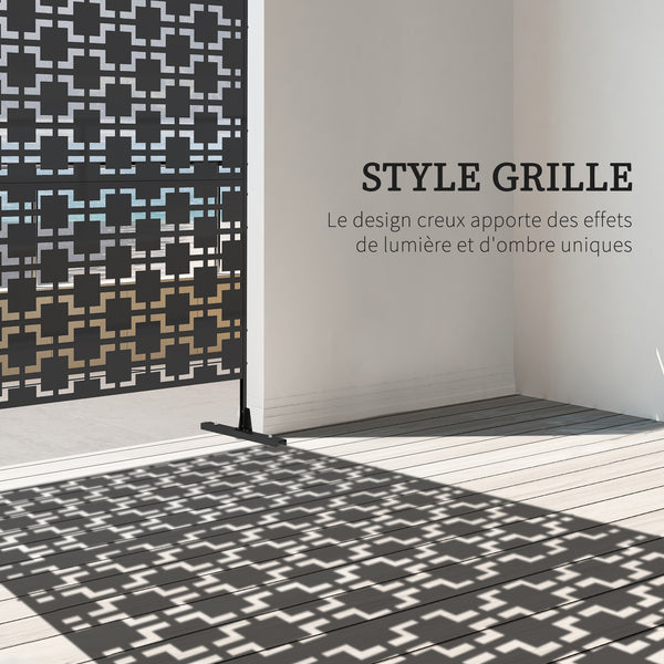 Panneau brise vue décoratif paravent extérieur à motif géométrique ajouré en métal - 122 x 45 x 198 cm, noir
