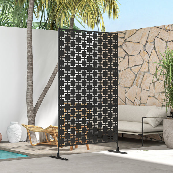Panneau brise vue décoratif paravent extérieur à motif géométrique ajouré en métal - 122 x 45 x 198 cm, noir