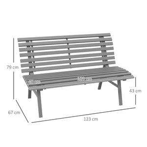 Banc de jardin banquette extérieur 2 Places Assise Dossier à Lattes, en aluminium, dim. 123L x 67l x 79H cm, gris