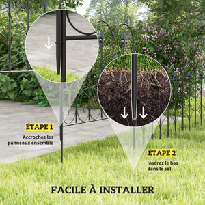 Clôture de jardin, 62,5x83 cm, bordure de jardin en fil métallique antirouille, barrière pour animaux, noir