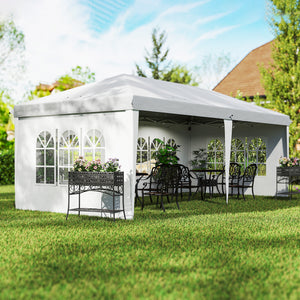 Tonnelle de jardin extérieure pop-up pliante - tente de réception - 3 x 6 m - pavillon chapiteau barnum - 3 cotés démontables - piquets d'ancrage au sol + sac de transport inclus blanc