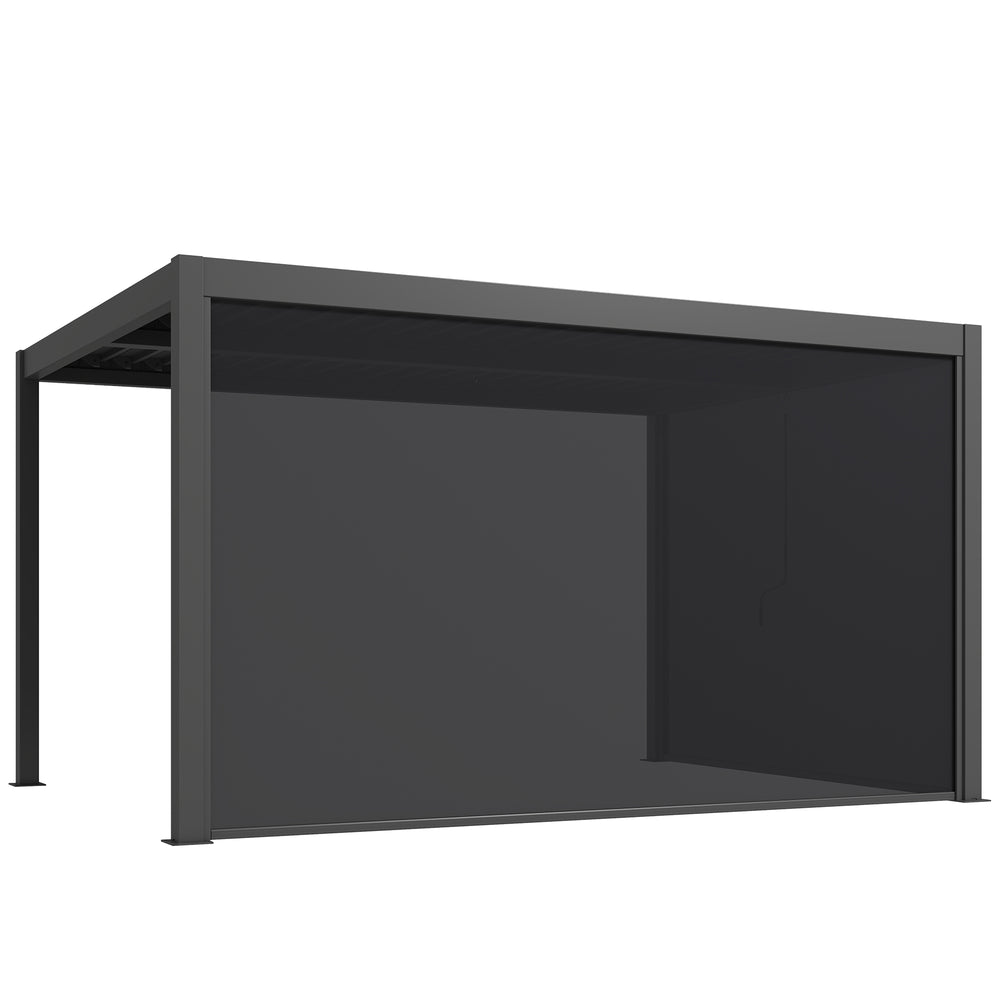 Pergola bioclimatique 4x3m, pergola aluminium avec lames orientables, manivelle, stores latéraux coupe-vent, tonnelle de jardin abri terrasse, protection soleil, imperméable, gris foncé