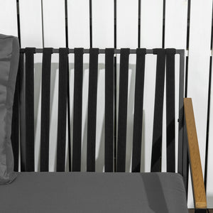 Ensemble salon de jardin 4 pièces 4 personnes avec canapé 2 places, fauteuils et table basse 8 coussins - acier noir polyester gris foncé
