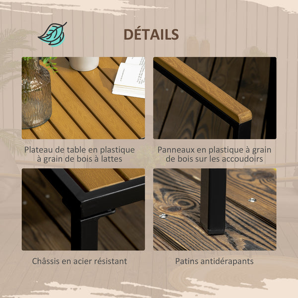 Ensemble salon de jardin 4 pièces 4 personnes avec canapé 2 places, fauteuils et table basse 8 coussins - acier noir polyester gris foncé