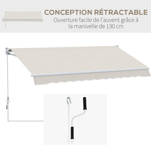 Store banne manuel rétractable 200 x 250 cm store exterieur terrasse avec manivelle métallique, imperméable et anti-UV, aluminium et polyester 280 g/m², protection UV, crème