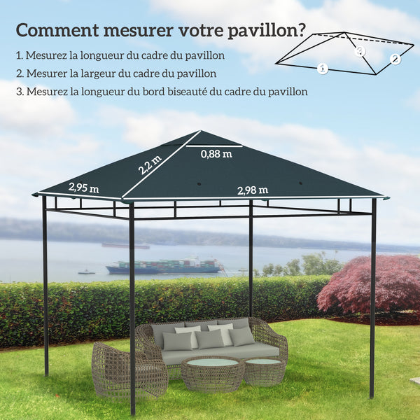 Toile de rechange pour pavillon tonnelle tente toit de remplacement gazebo de jardin tissu polyester haute densité 180 g/m² anti-UV 3 x 3 m gris