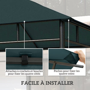 Toile de rechange pour pavillon tonnelle tente toit de remplacement gazebo de jardin tissu polyester haute densité 180 g/m² anti-UV 3 x 3 m gris