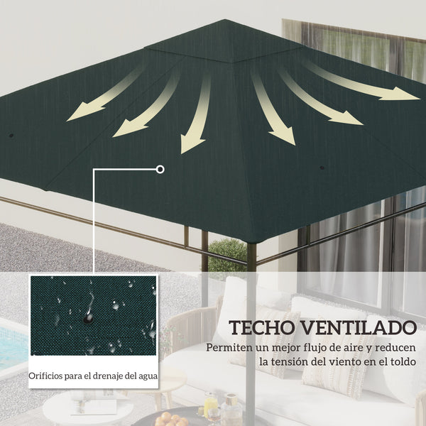 Toile de rechange pour pavillon tonnelle tente toit de remplacement gazebo de jardin tissu polyester haute densité 180 g/m² anti-UV 3 x 3 m gris