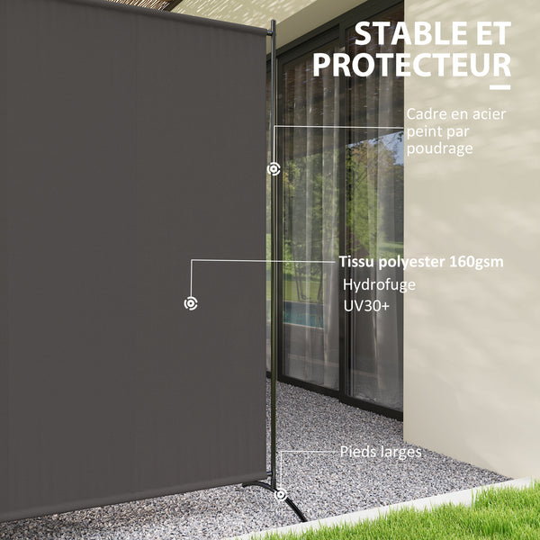 Paravent Extérieur à Panneau Unique, Séparateur de Pièce de 180H cm avec Protection UV30+, Panneau Brise-Vue avec Base Stable pour Intérieur et Extérieur, Gris Foncé