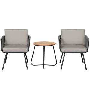 Ensemble de jardin salon de jardin en résine tressée 3 pièces cadre en acier 2 fauteuils + 1 table basse coussins inclus gris
