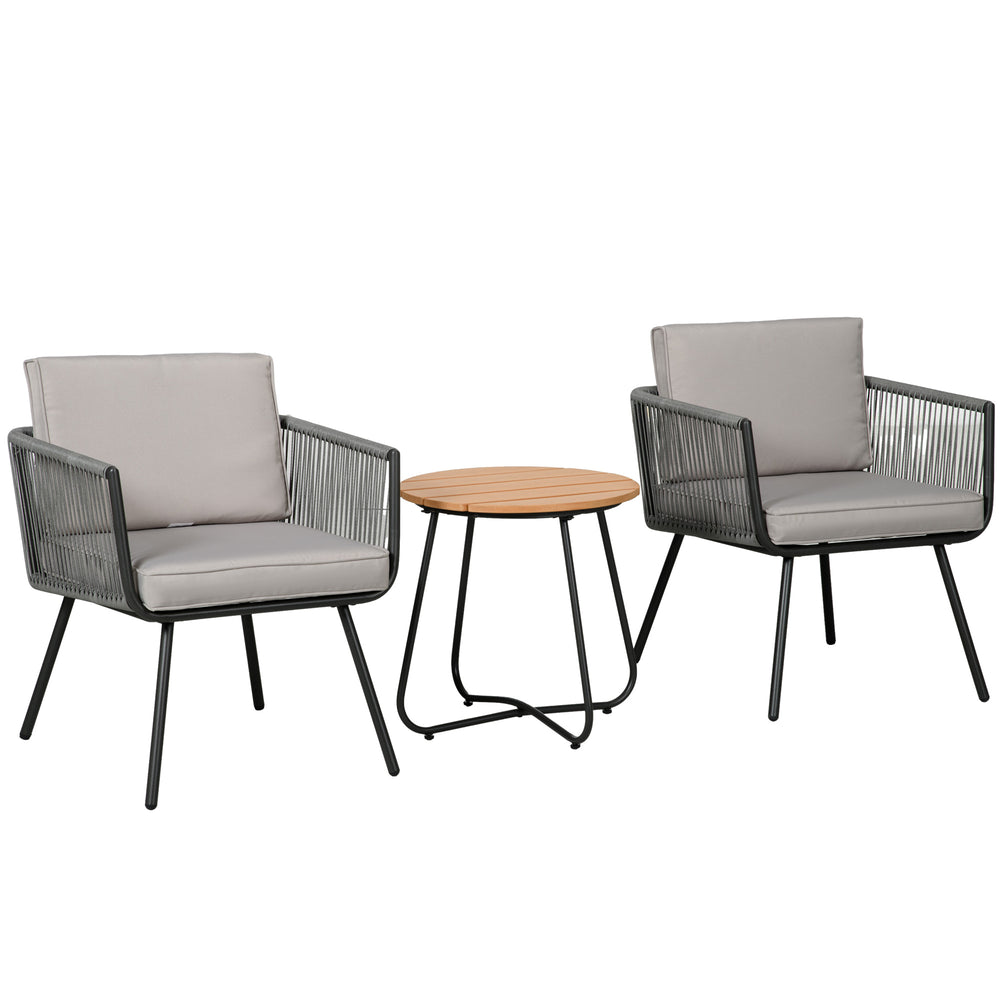 Ensemble de jardin salon de jardin en résine tressée 3 pièces cadre en acier 2 fauteuils + 1 table basse coussins inclus gris