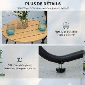 Ensemble de jardin salon de jardin en résine tressée 3 pièces cadre en acier 2 fauteuils + 1 table basse coussins inclus gris