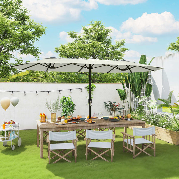 Parasol de jardin extérieur 459 x 266 cm, parasol double avec manivelle, polyester 180g/m², protection UV 50+, housse de protection inclus, pour patio, terrasse, crème