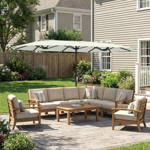 Parasol de jardin extérieur 459 x 266 cm, parasol double avec manivelle, polyester 180g/m², protection UV 50+, housse de protection inclus, pour patio, terrasse, crème