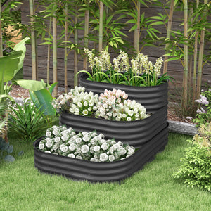 Carré potager de jardin jardinière en acier lit de jardin surélevé fond ouvert 3 étages pour herbes légumes fruits fleurs 158 x 109 x 82 cm gris