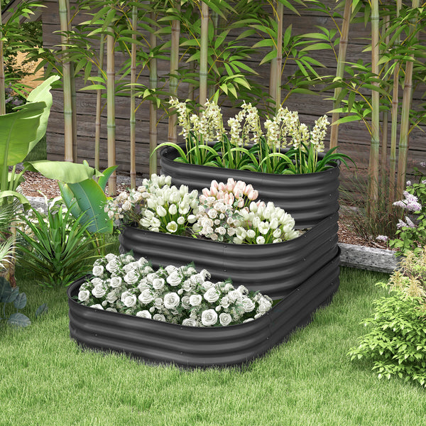 Carré potager de jardin jardinière en acier lit de jardin surélevé fond ouvert 3 étages pour herbes légumes fruits fleurs 158 x 109 x 82 cm gris