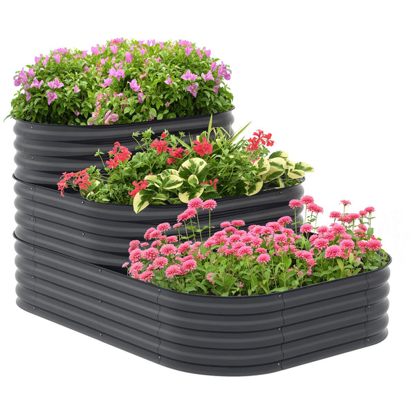 Carré potager de jardin jardinière en acier lit de jardin surélevé fond ouvert 3 étages pour herbes légumes fruits fleurs 158 x 109 x 82 cm gris