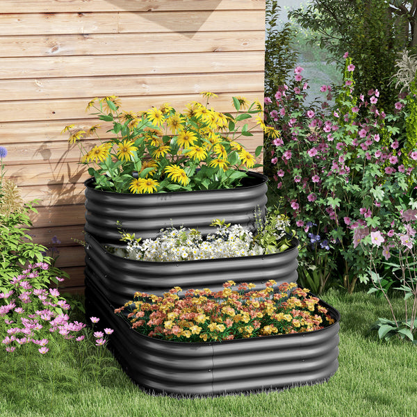 Carré potager de jardin jardinière en acier lit de jardin surélevé fond ouvert 3 étages pour herbes légumes fruits fleurs 158 x 109 x 82 cm gris