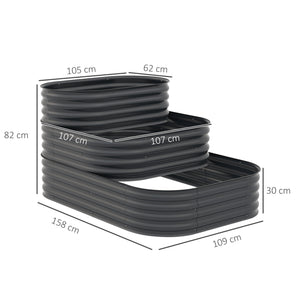 Carré potager de jardin jardinière en acier lit de jardin surélevé fond ouvert 3 étages pour herbes légumes fruits fleurs 158 x 109 x 82 cm gris