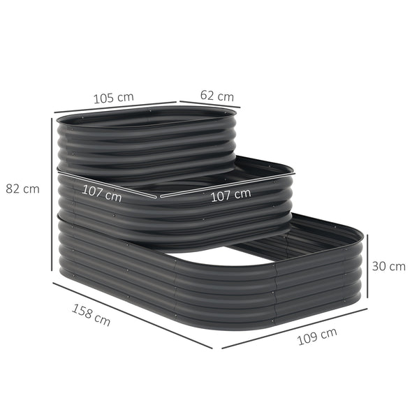Carré potager de jardin jardinière en acier lit de jardin surélevé fond ouvert 3 étages pour herbes légumes fruits fleurs 158 x 109 x 82 cm gris