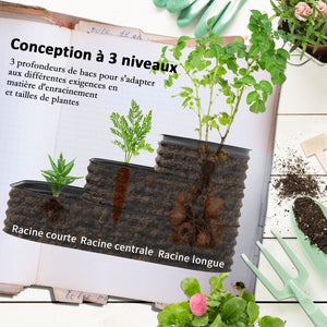 Carré potager de jardin jardinière en acier lit de jardin surélevé fond ouvert 3 étages pour herbes légumes fruits fleurs 158 x 109 x 82 cm gris