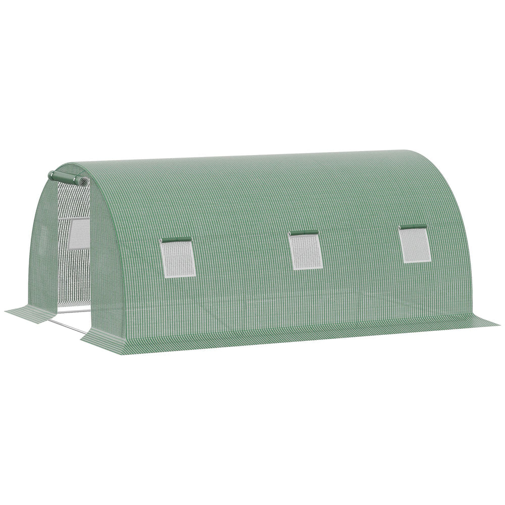 Serre de Jardin Tunnel 13,5 m² dim. 4,5L x 3l x 2H m - 6 fenêtres, Porte zippée Enroulable - châssis Tubulaire Acier galvanisé, bâche PE Haute densité Vert