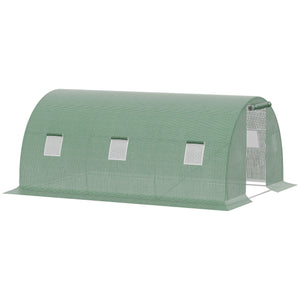 Serre de Jardin Tunnel 13,5 m² dim. 4,5L x 3l x 2H m - 6 fenêtres, Porte zippée Enroulable - châssis Tubulaire Acier galvanisé, bâche PE Haute densité Vert