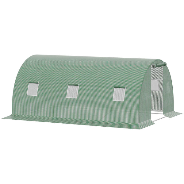 Serre de Jardin Tunnel 13,5 m² dim. 4,5L x 3l x 2H m - 6 fenêtres, Porte zippée Enroulable - châssis Tubulaire Acier galvanisé, bâche PE Haute densité Vert