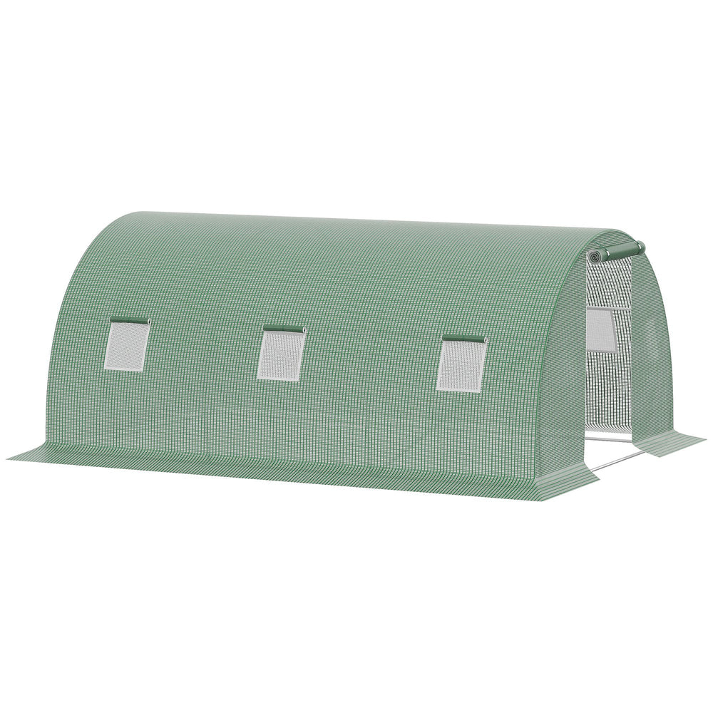 Serre de Jardin Tunnel 13,5 m² dim. 4,5L x 3l x 2H m - 6 fenêtres, Porte zippée Enroulable - châssis Tubulaire Acier galvanisé, bâche PE Haute densité Vert