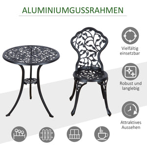 Ensemble bistro 3 pièces en aluminium moulé Ensemble de mobilier de balcon Ensemble de bistrot avec 2 chaises Mobilier de jardin Noir