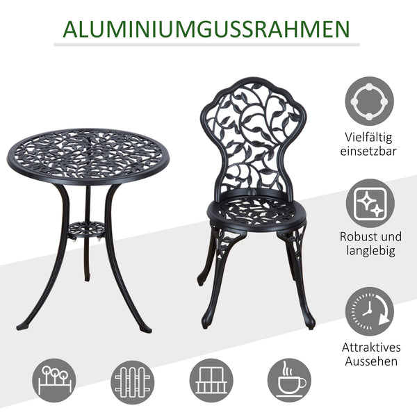 Ensemble bistro 3 pièces en aluminium moulé Ensemble de mobilier de balcon Ensemble de bistrot avec 2 chaises Mobilier de jardin Noir